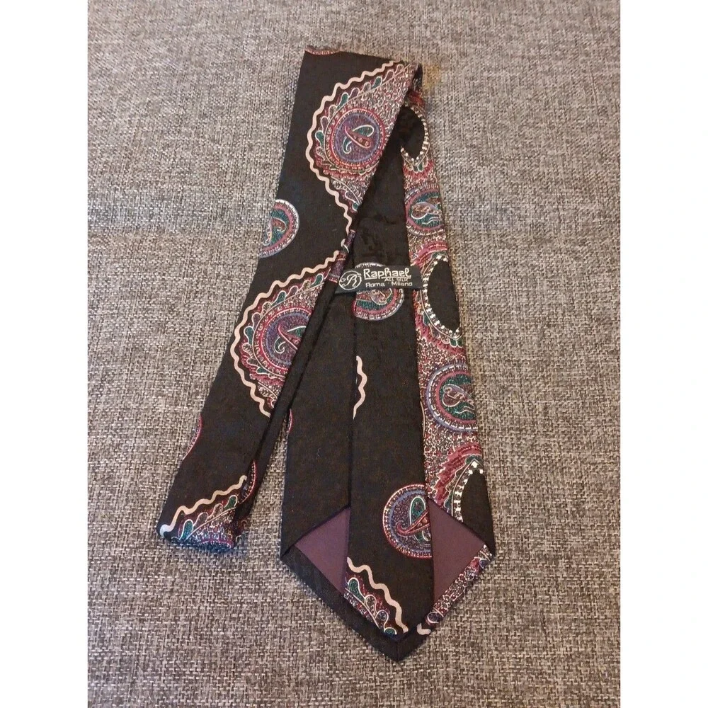 Raphael Tie 70s 80s 90s Y2K Mens Silk Black Pink Blue Ivory 4 Wide 56 Long